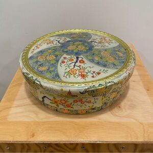 Vintage Holland Biscuit Tea Tin with Chinoserie Style Flowers